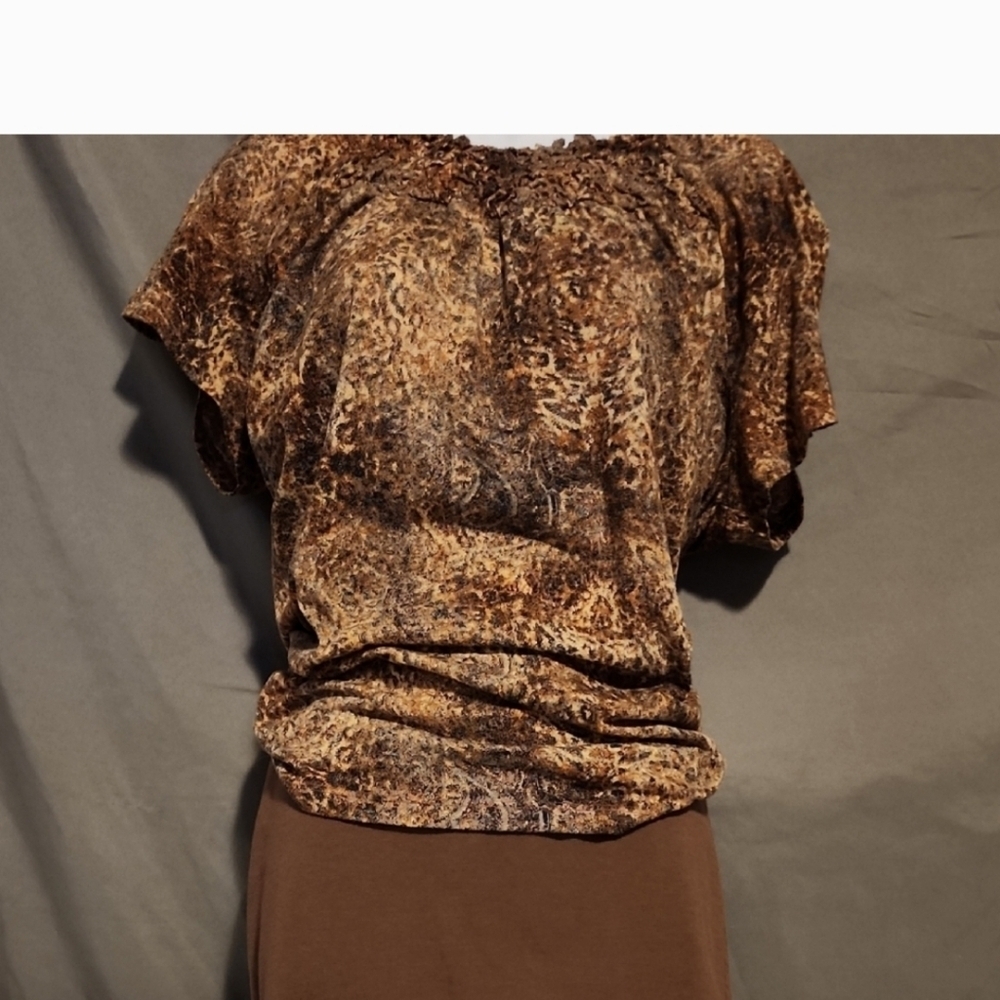 White Stag Brown Flutter Sleeve Blouse